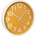 Ebern Designs Ithnan 13" Wall Clock Glass/Plastic in Orange | 1 H x 13 W x 13 D in | Wayfair F560DF5EAFD64938880242C1E4A3DE08