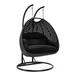 LeisureMod Mendoza Charcoal Wicker Hanging 2 Person Egg Swing Chair with Stand & Black Cushions