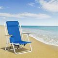 Portable Backpack Beach Chair Folding Recliner Lounge Solid Construction Camping with Adjustable Headrest Blue