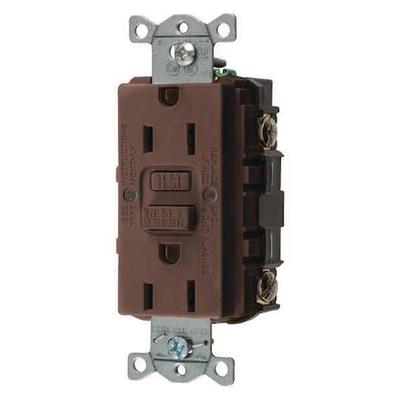 HUBBELL WIRING DEVICE-KELLEMS GFR15 GFCI Receptacle, 15A, 125VAC, 5-15R, Brown