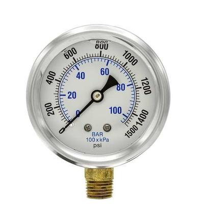 PIC GAUGES PRO-201L-254N Pressure Gauge, 0 to 1500 psi, 1/4 in MNPT, Stainless