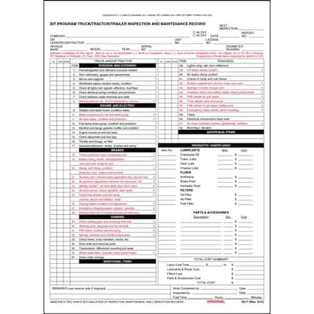 JJ KELLER 2517 CA Truck/Trailer Inspection Report,PK10