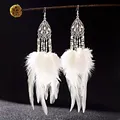 Boucles d'oreilles gitanes pour femmes pendantes plumes blanches longues style bohème vintage