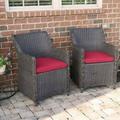 Sea Island Wicker Patio Lounge Chair Set With Red Cushion - Set of 2