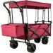 SKYSHALO Collapsible Wagon Cart Red Foldable Wagon Cart Removable Canopy 601D Oxford Cloth Collapsible Wagon Oversized Wheels Portable Folding Wagon Adjustable Handles Beach Garden Sports