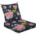 2-Piece Deep Seating Cushion Set Seamless floral pink rose Orchid flowers abstract watercolor hand Outdoor Chair Solid Rectangle Patio Cushion Set