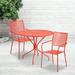 BizChair Commercial Grade 35.25 Round Coral Indoor-Outdoor Steel Patio Table Set with 2 Square Back Chairs