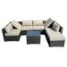 8 Pieces Patio Recliner Sofa Set Aluminum Frame Full Assembled Outdoor Sectional Rattan Sofa Set All Weather Mix Brown Wicker Conversation Set with Beige Cushions and Throw Pillows