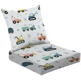 2-Piece Deep Seating Cushion Set Hand drawn construction vehicle Seamless tractor white Cute design Outdoor Chair Solid Rectangle Patio Cushion Set