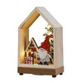 XINHUADSH Christmas LED Wooden House Glowing Santa Claus Wooden House Ornament for Party Home Desktop Decor