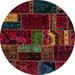 Ahgly Company Machine Washable Indoor Round Abstract Red Wine or Wine Red Area Rugs 4 Round