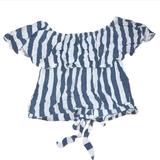 American Eagle Outfitters Tops | Aeo Blue & White Striped Strapless Ruffle Top | Color: Blue/White | Size: S