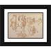 Francesco Curia 18x14 Black Ornate Wood Framed Double Matted Museum Art Print Titled - Figure Studies; Warrior on Horseback and Groups of Standing Female Figures (1565-1608)