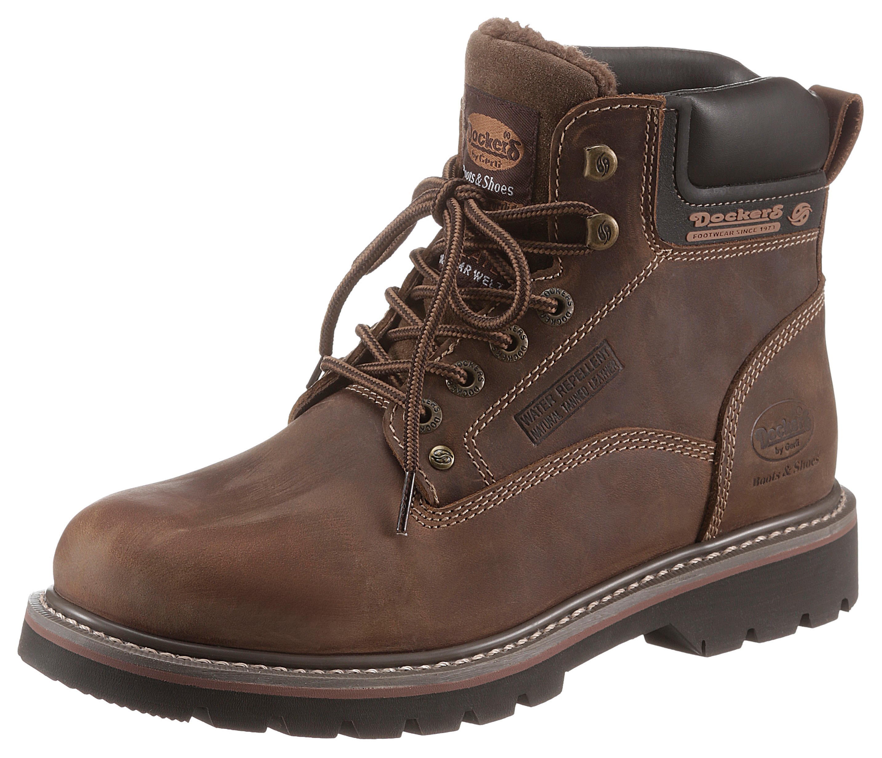 Winterboots DOCKERS BY GERLI, Herren, Gr. 43, braun, Leder, Schuhe Winterboots, Winterboots, Workerboots mit Profilsohle