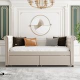 Upholstered Twin Size Daybed with 2 Drawers, Kids Bed