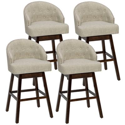 Gymax Set of 4 Swivel Bar Stools Tufted Bar Height Pub Chairs w/