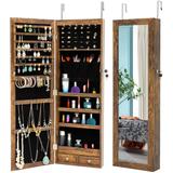 43''H Full-Length Mirror Cabinet LED Lights Velvet Jewelry Armoire with 2 Drawers&Multi-Storage, Can be Hung on Door&Wall