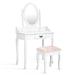 Gymax Vanity Wood Makeup Dressing Table Stool Set w/ Drawer & Mirror