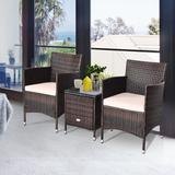 Gymax 3PCS Patio Rattan Chair & Table Furniture Set Outdoor w/ Beige - See Details