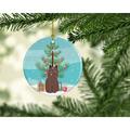 The Holiday Aisle® York Chocolate Cat Merry Christmas Ornament Ceramic/Porcelain in Blue/Brown/Green | 2.8 H x 2.8 W x 0.15 D in | Wayfair