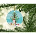 The Holiday Aisle® Aegean Cat Merry Christmas Ornament Ceramic/Porcelain in Blue/Brown/Green | 2.8 H x 2.8 W x 0.15 D in | Wayfair