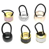 Frcolor Hair Ponytail Holder Rope Cuff Metal Circle Elastic Tieshair Buckle Punk Gothic Holder Thick Tie Rings Gold Ring Women
