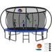Kumix Trampoline for Adults and 7-8 Kids 14FT Trampoline with Enclosure Basketball Hoop Ladder Wind Stake 1400LBS Outdoor Heavy Duty Galvanized Full Spray Trampoline with Curve Pole Blue