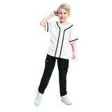 Toptie Boys Baseball Jersey Kids Button Down Jersey T Shirt Softball-white black-6T