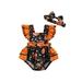 Gwiyeopda Toddler Baby Girls Halloween Outfit Sets Ruffle Sleeve Pumpkin Print Tutu Romper + Headband