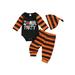 Jkerther Newborn Baby Boy Girl Halloween Outfit Long Sleeve Pumpkin Romper Striped Pants Hat 3Pcs Fall Clothes Set