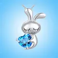 Collier pendentif lapin en cristal bleu en forme de cœur pour femme animal mignon bijoux exquis