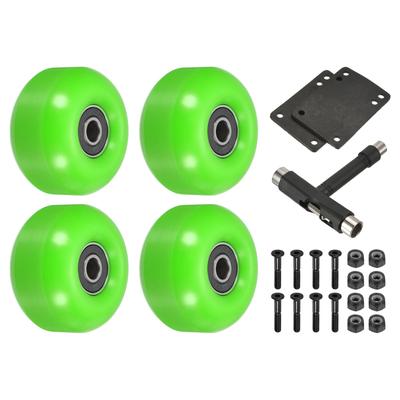 52mm Skateboard Wheels and Bearings Set Street Wheels 95A, Green Black 4pcs