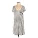 American Eagle Outfitters Casual Dress - Shift V Neck Short sleeves: White Print Dresses - Women's Size Small