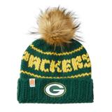 Women's Sh*t That I Knit Green Bay Packers Hand-Knit Brimmed Merino Wool Beanie with Faux Fur Pom