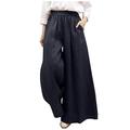 Bigersell High Waist Denim Pant Full Length Pants Womens Fashion Summer Solid Casual Pocket Elastic Waist Long Pants Ladies Straight Pants