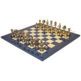 Large Arabesque Classic Staunton Metal Chess Set with Blue Ash Burl Chess Board