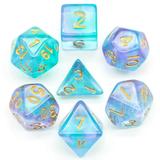cusdie 7-Die Acrylic Dice Set Polyhedral Dice Set with Glitters for Role Playing Game Dungeons and Dragons D&D Dice MTG Pathfinder