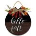 Eveokoki 12 Hello Fall Sign Hello Door Sign Hello Fall Decor Sign Front Door Round Wood Hanging Sign with Ribbon Bow Farmhouse Porch Decorations for Thanksgiving