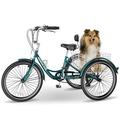 MOPHOTO 26 Adult Tricycles 3 Wheel 7 Speed Trikes with Large Basket for Outdoor Cycling Shopping Exercise Men Women s Cruiser Bike (Malachite-green 26inch)