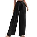 Bigersell Wide Leg Pants for Women Full Length Pants Women s Fashion Casual High Waist Elastic Waist Drawstring Straps Solid Color Draped Pleated Wide Leg Long Pants Ladies High Waist Pants