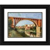 Paul Prouho 24x18 Black Ornate Framed Double Matted Museum Art Print Titled: The Ramparts and the Bridge at Rabastens