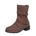 Rotosw Womens Mid-Calf Boot Non Slip Biker Motorcycle Boots Dark Brown 9