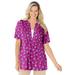 Plus Size Women's 7-Day Layer-Look Elbow-Sleeve Tee by Woman Within in Raspberry Ditsy Bouquet (Size 30/32) Shirt