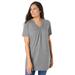 Plus Size Women's Perfect Short-Sleeve Shirred V-Neck Tunic by Woman Within in Medium Heather Grey (Size 6X)