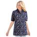 Plus Size Women's Elbow Short-Sleeve Polo Tunic by Woman Within in Navy Graphic Bloom (Size 1X) Polo Shirt