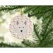 The Holiday Aisle® Danish Spitz Merry Christmas Hanging Figurine Ornament Ceramic/Porcelain in Gray/Pink/White | 2.8 H x 2.8 W x 0.15 D in | Wayfair