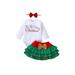 xingqing 0-3Years Christmas Toddler Baby Girl Skirt Outfit Long Sleeve Romper + Mesh Tutu Skirt + Headband Xmas Clothes Set Green 18-24 Months