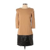 Zara Casual Dress - Shift Crew Neck 3/4 sleeves: Tan Print Dresses - Women's Size X-Small