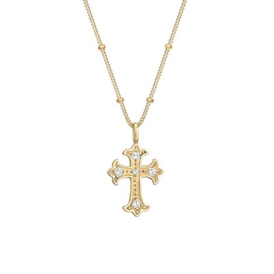 Elli Halskette Antik Kreuz Kugelkette Zirkonia 80's 925er Silber goldfarben Damen Image