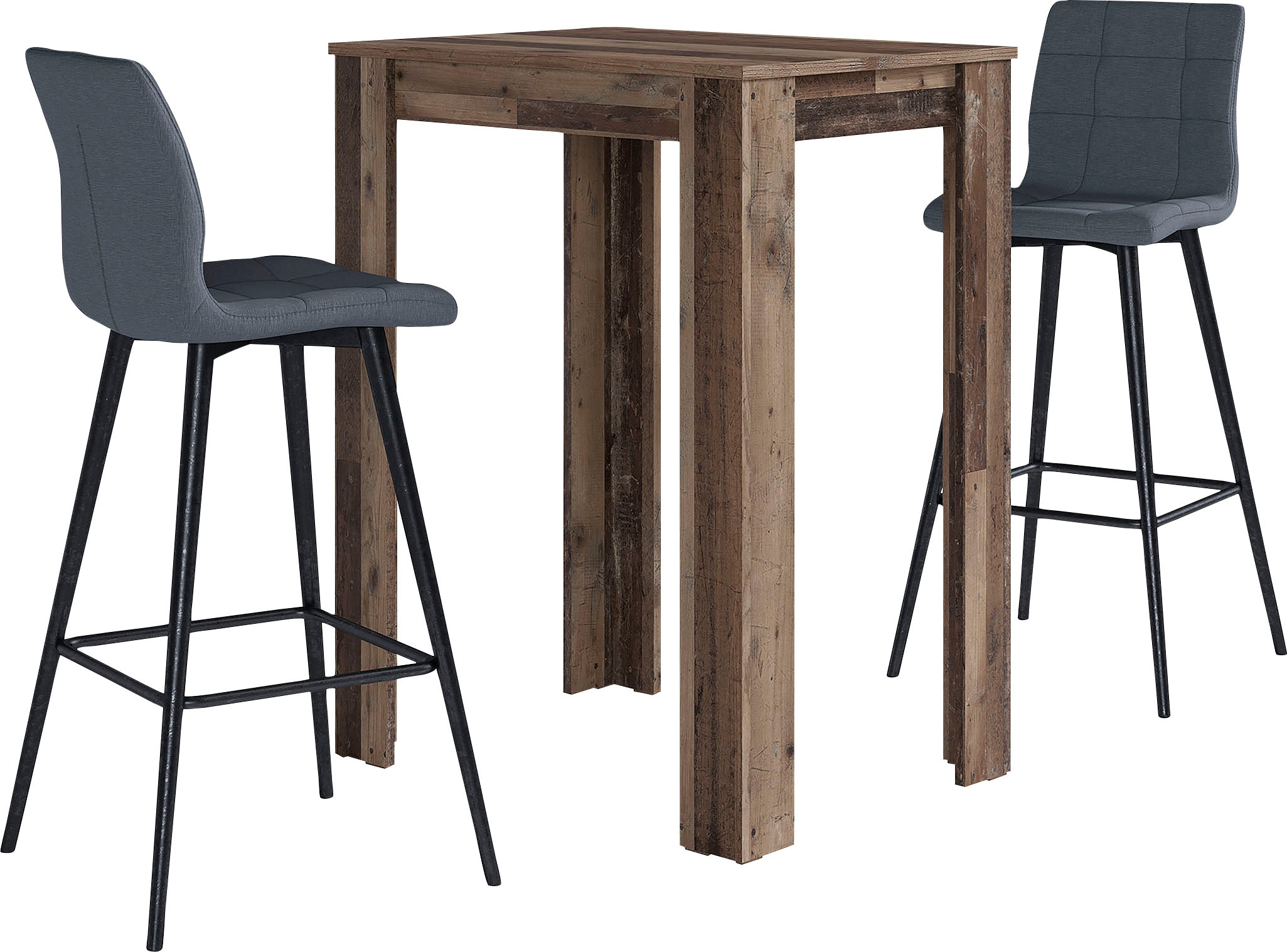 Bargruppe BYLIVING "Essgruppe Nele, Stühle Simone", schwarz (oldnavy, anthraz, anthrazit, schwarz), B:60cm H:104cm T:51cm, FSC-zertifizierter Holzwerkstoff, Sitzmöbel-Sets, Essgruppe Bartisch, Barhocker, Bartisch